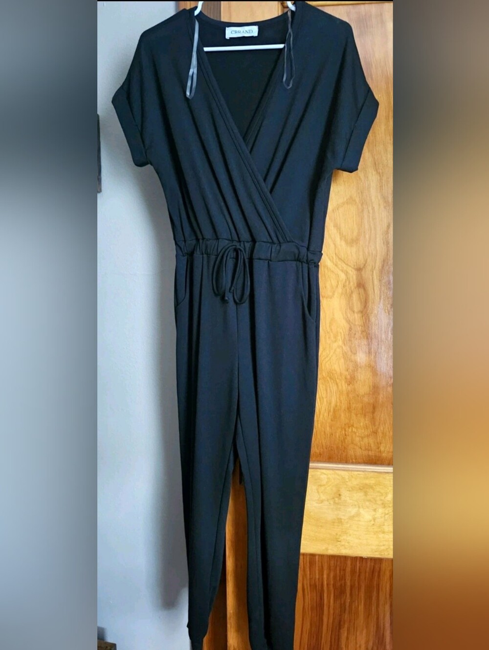Wrap-Front Black Jumpsuit with Drawstring Waist